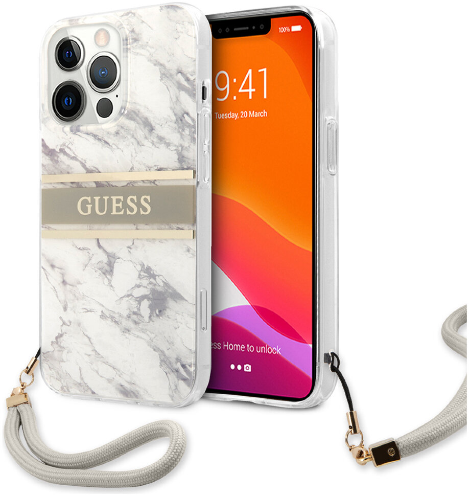 фото Чехол cg mobile guess pc/tpu marble hard + nylon hand cord для iphone 13 pro max