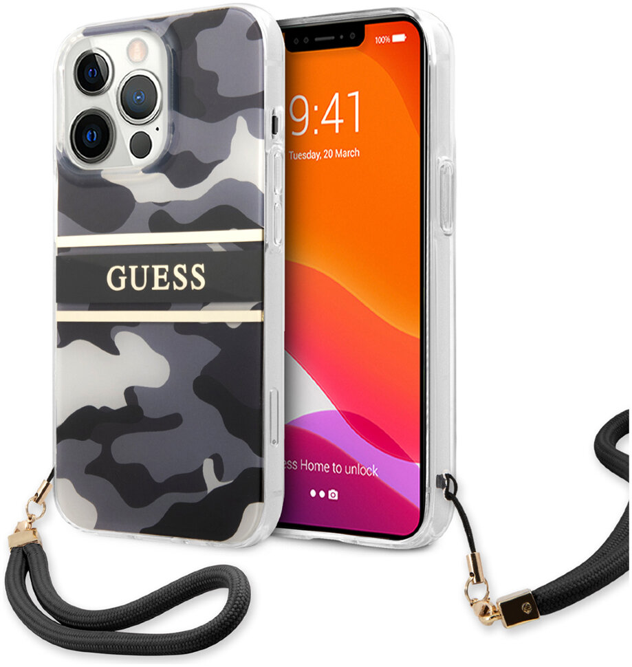 фото Чехол cg mobile guess pc/tpu camo hard + nylon hand cord для iphone 13 pro max