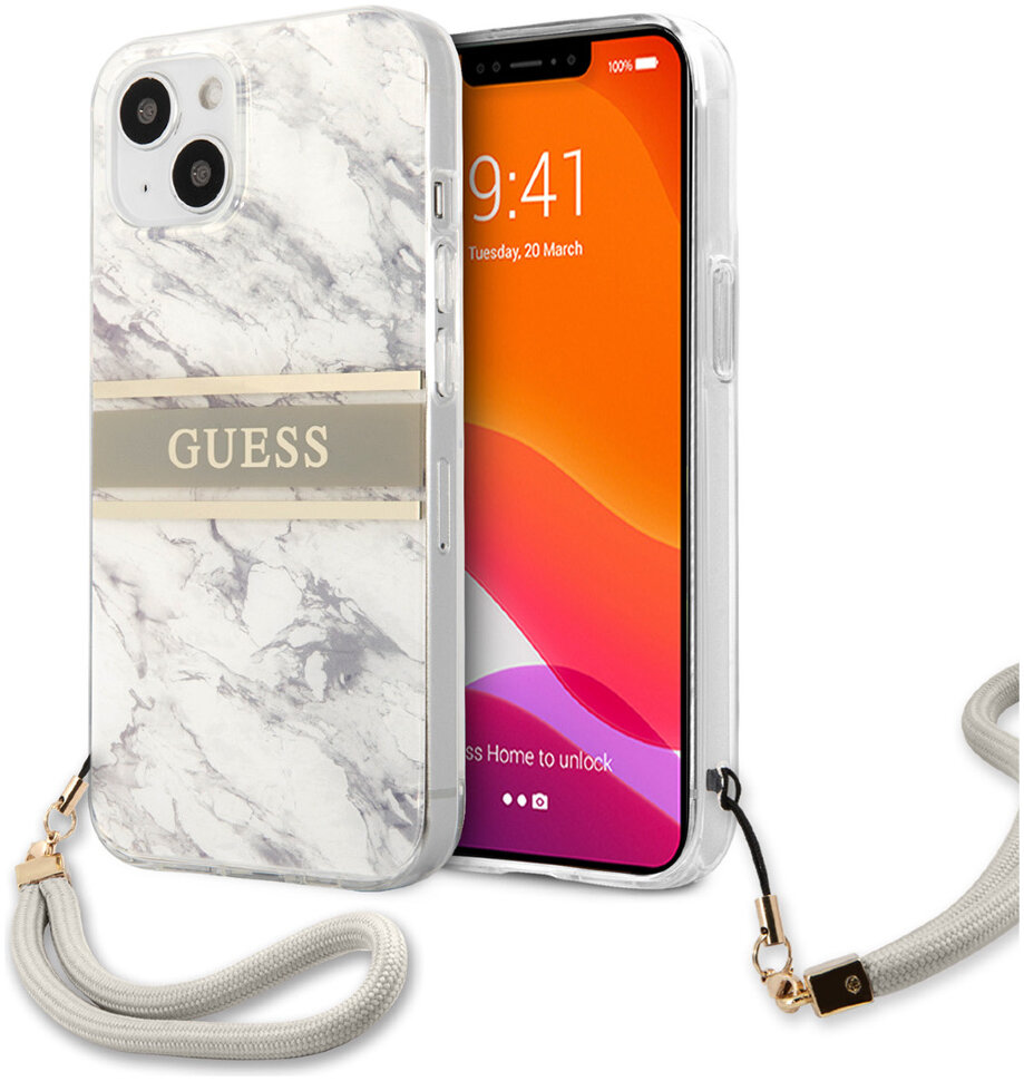 Чехол CG Mobile Guess PC/TPU Marble Hard + Nylon hand cord для iPhone 13 Mini