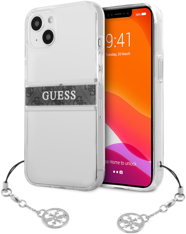 фото Чехол cg mobile guess pc/tpu 4g stripe hard + silver charm для iphone 13 mini