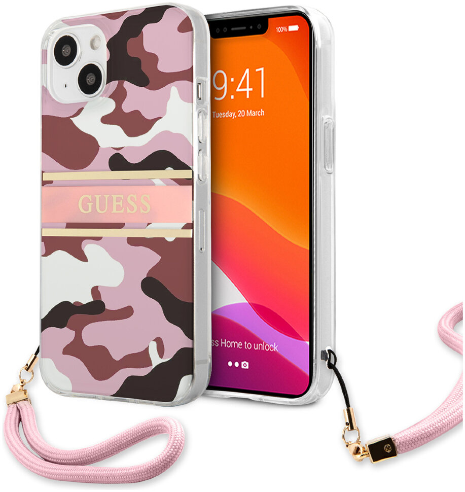 фото Чехол cg mobile guess pc/tpu camo hard + nylon hand cord для iphone 13 guhcp13mkcabpi