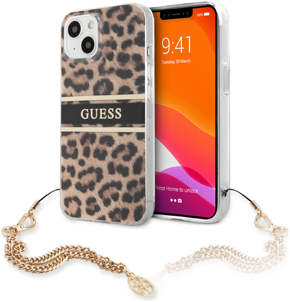 фото Чехол cg mobile guess pc/tpu leopard hard + gold charm для iphone 13 guhcp13mkbsleo