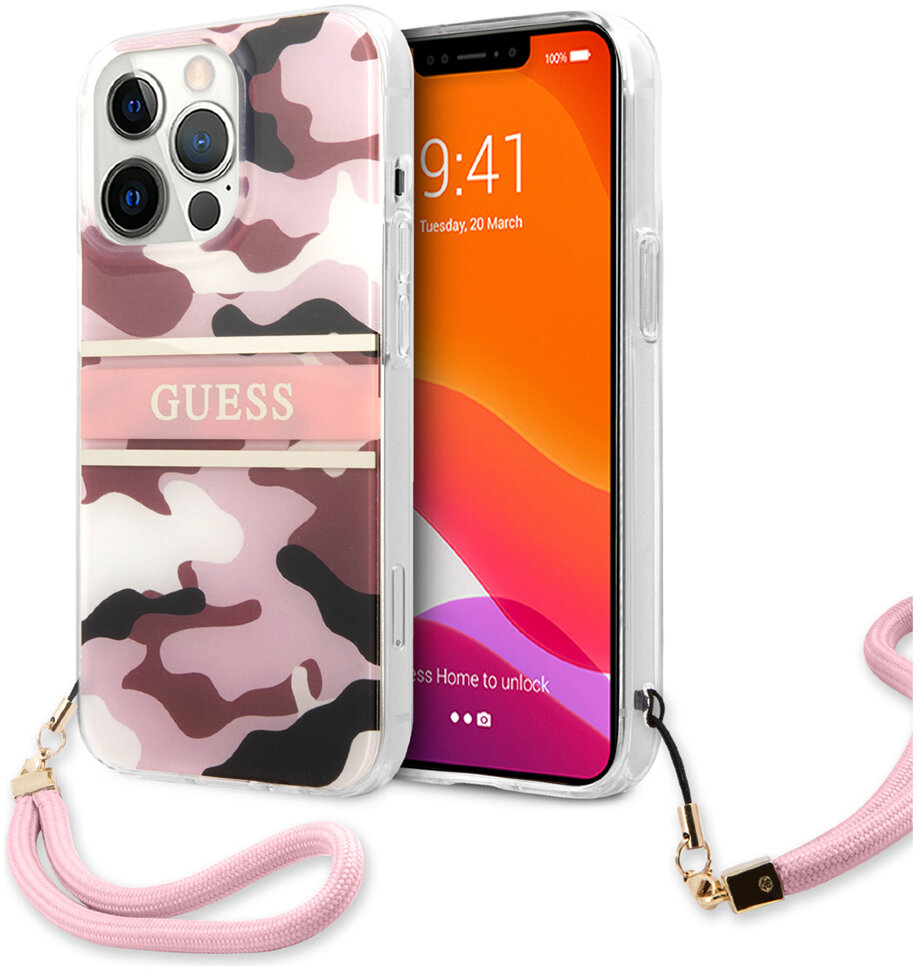 фото Чехол cg mobile guess pc/tpu camo hard + nylon hand cord для iphone 13 pro guhcp13lkcabpi