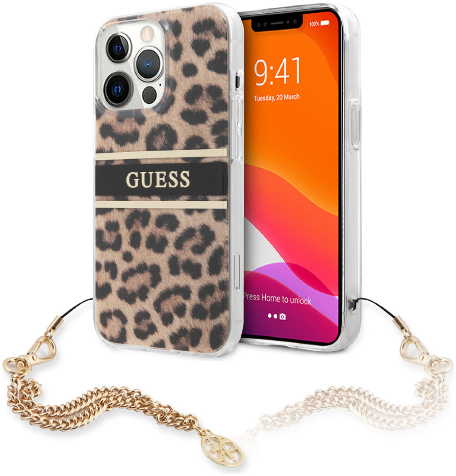 фото Чехол cg mobile guess pc/tpu leopard hard + gold charm для iphone 13 pro guhcp13lkbsleo