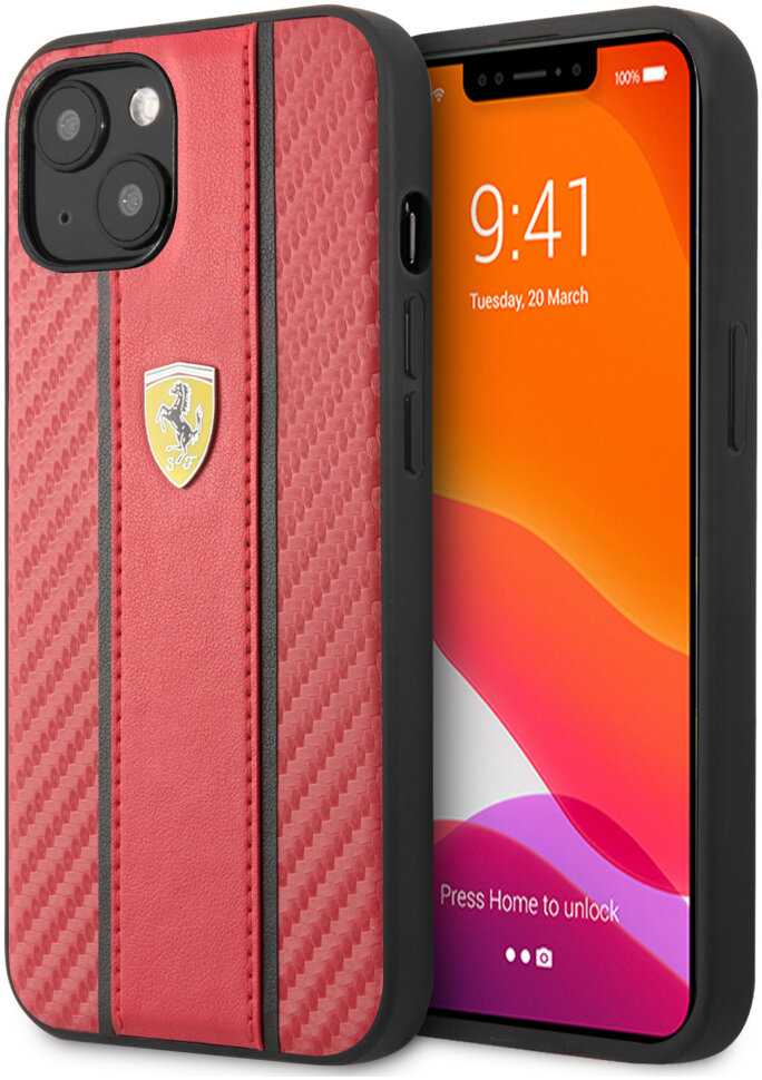 фото Чехол cg mobile ferrari pu carbon/smooth with metal logo hard для iphone 13 fesnmhcp13mre