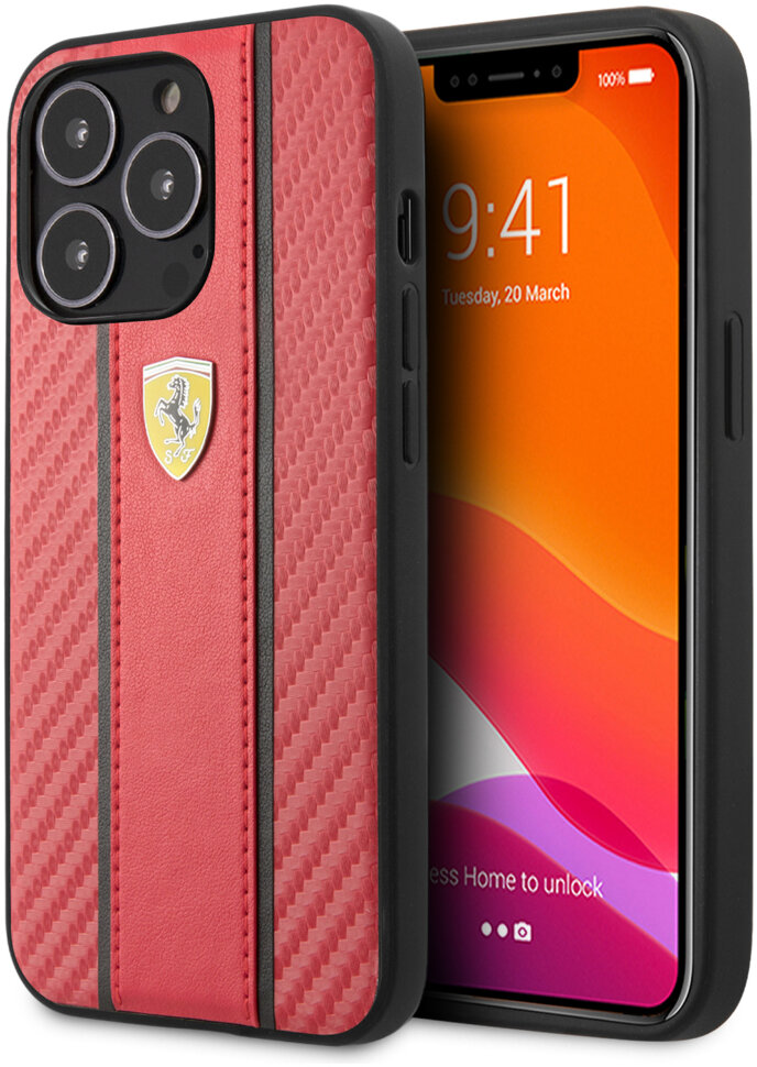 

Чехол Ferrari PU Carbon/Smooth with metal logo Hard для iPhone 13 Pro, Красный, Ferrari PU Carbon/Smooth with metal logo Hard