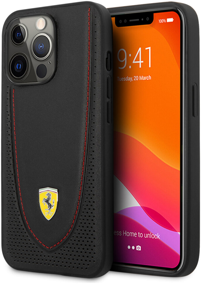 фото Чехол cg mobile ferrari genuine leather curved with metal logo для iphone 13 pro max