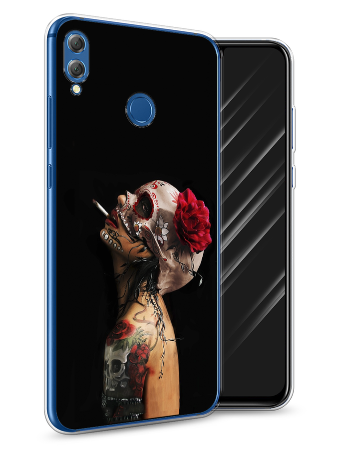

Чехол Awog на Honor 8X "Девушка с черепом", Черный;красный;бежевый, 66750-9