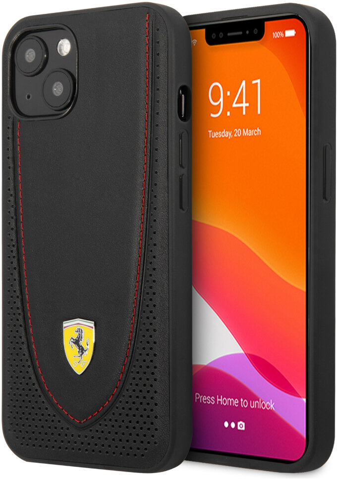 фото Чехол cg mobile ferrari genuine leather curved with metal logo для iphone 13 fehcp13mrgok