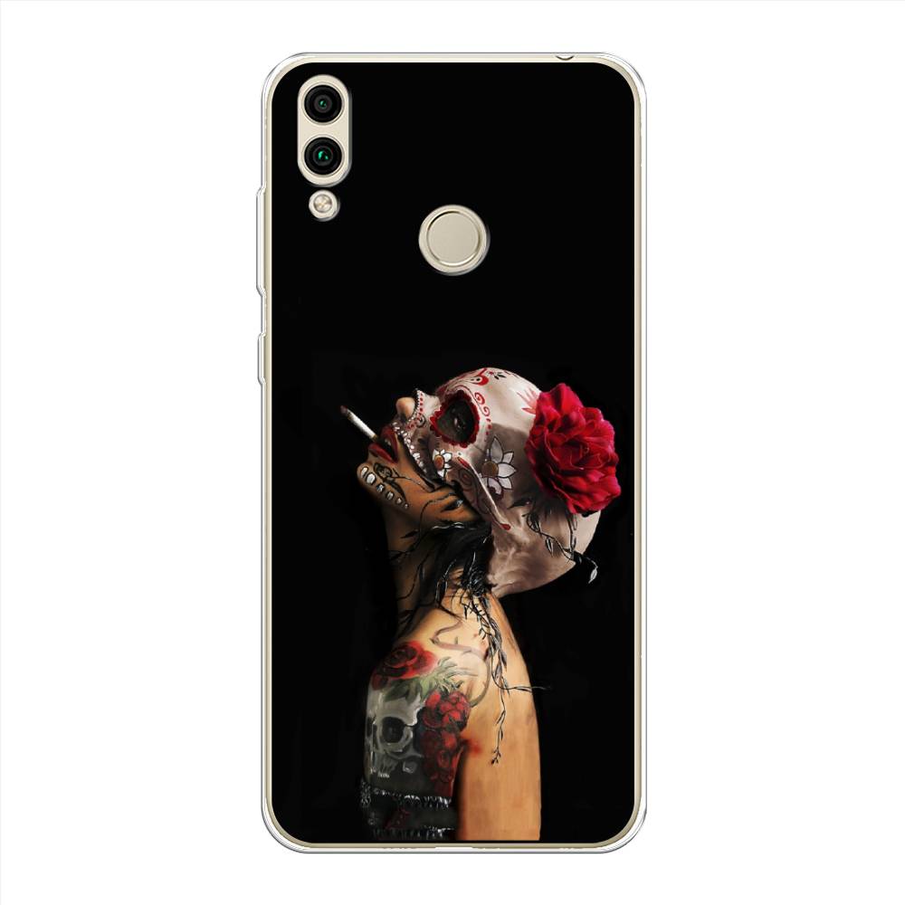 

Чехол Awog на Honor 8C "Девушка с черепом", Черный;красный;бежевый, 67150-9