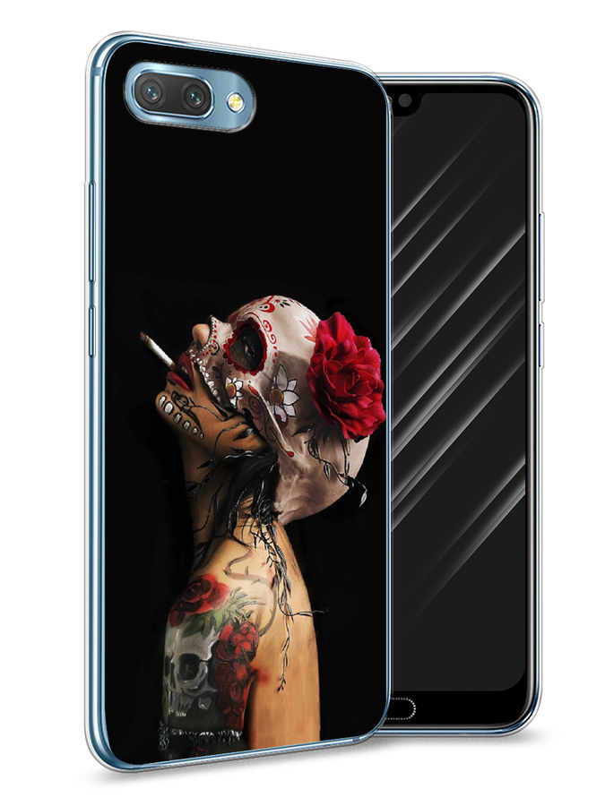 

Чехол Awog на Honor 10 "Девушка с черепом", Черный;красный;бежевый, 65350-9