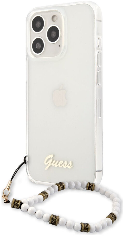 фото Чехол cg mobile guess pc/tpu script logo hard + pearl strap для iphone 13 pro max