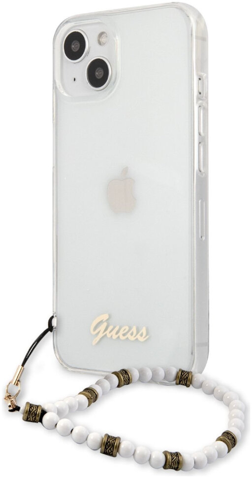 фото Чехол cg mobile guess pc/tpu script logo hard + pearl strap для iphone 13 guhcp13mkpswh