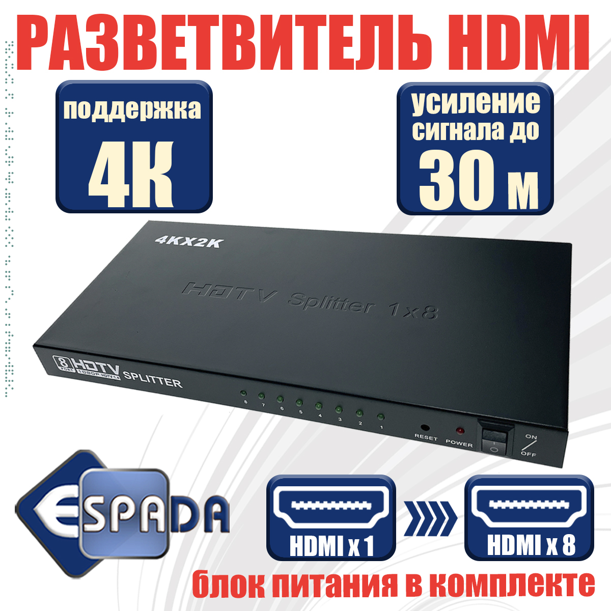 Разветвитель HDMI splitter Espada EDH38