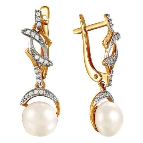 

Серьги женские из золота Примаэксклюзив 290-1-403Р, жемчуг/фианит, 290-1-403Р