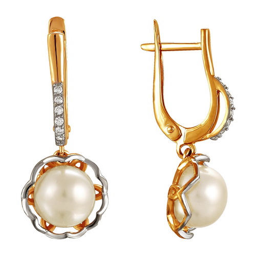 

Серьги женские из золота Примаэксклюзив 290-1-405Р, жемчуг/фианит, 290-1-405Р