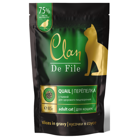 

CLAN De File пауч кусочки в соусе для кошек, Перепелка с тыквой, 85г