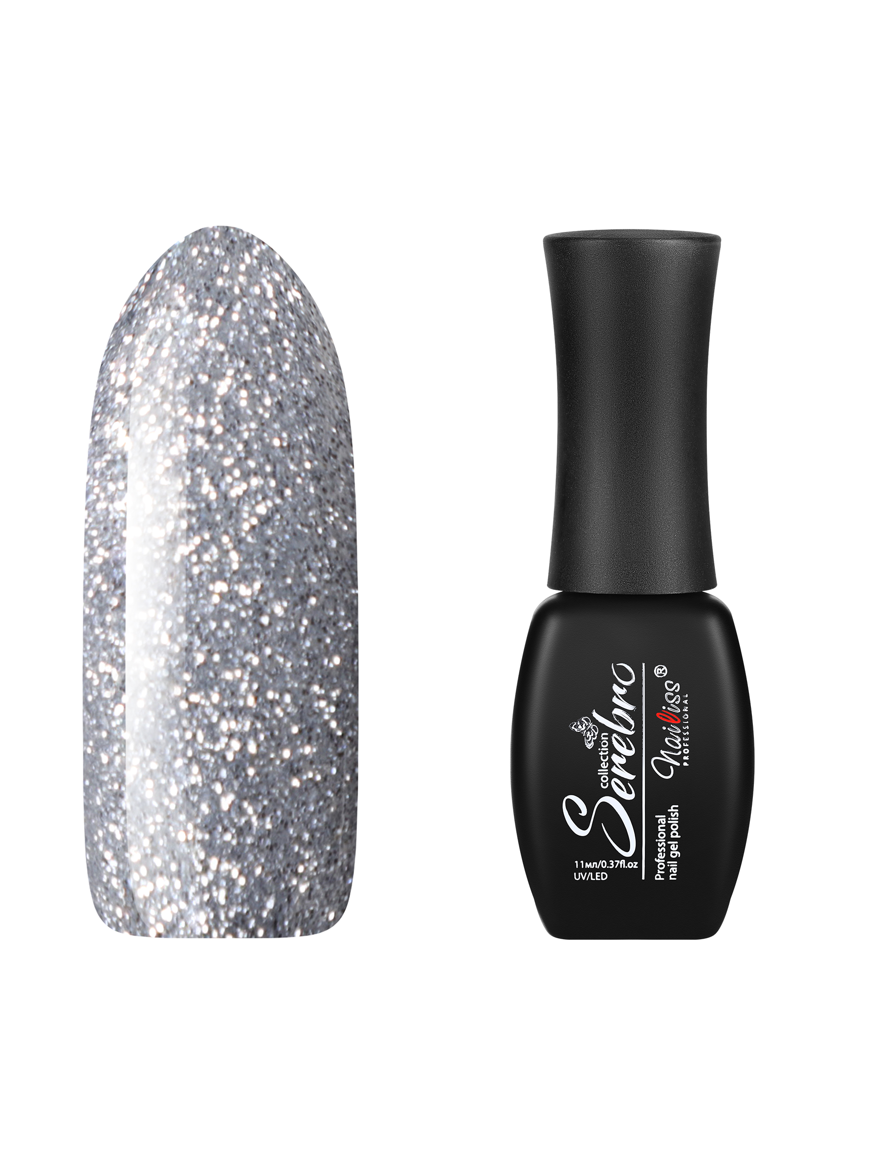 Гель-лак для ногтей Serebro с блестками Glitter Flash светоотражающий, серебро, 11 мл флорариум бутон 2 швы серебро