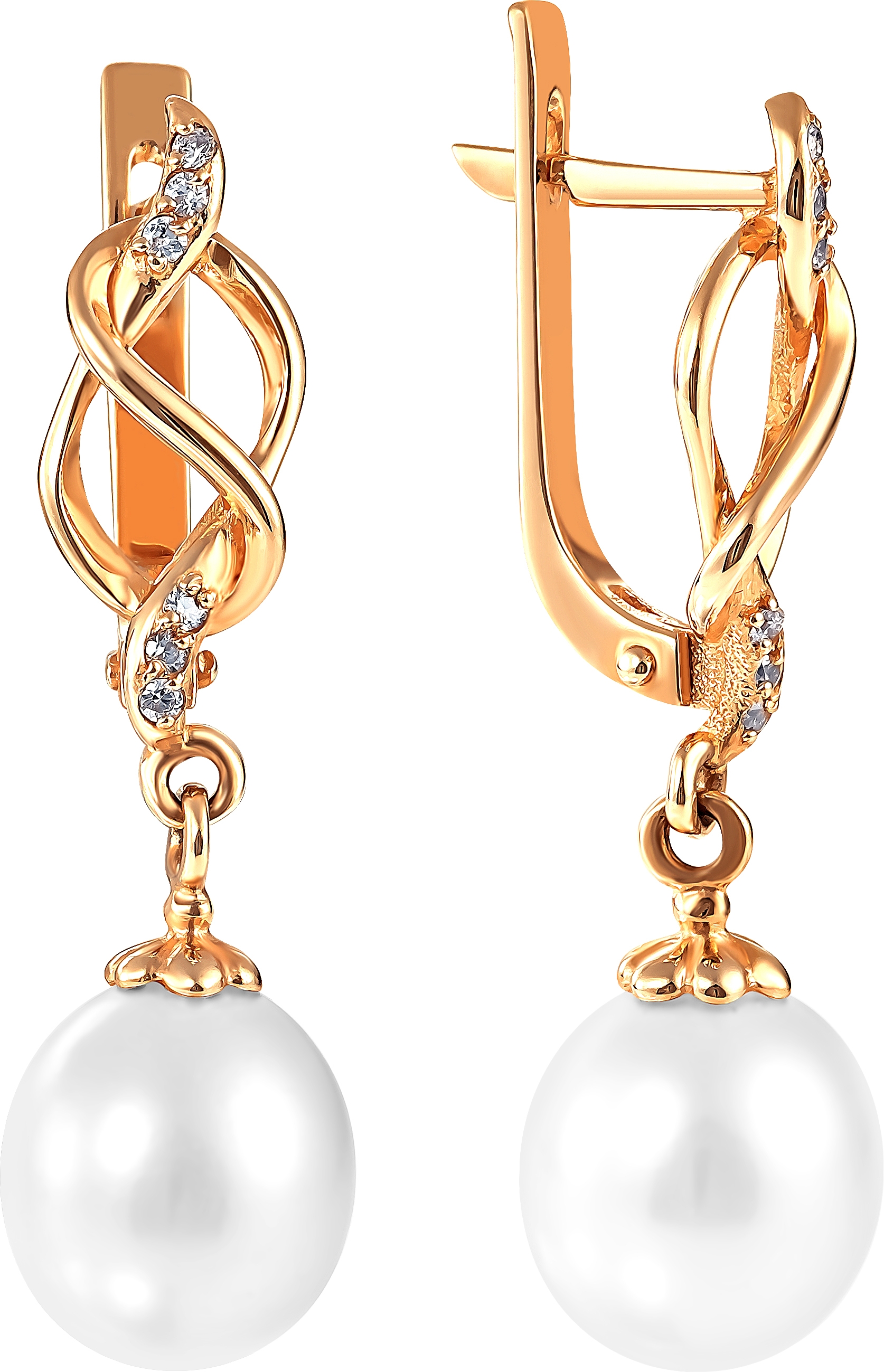 

Серьги женские из золота Примаэксклюзив СЛ8081, жемчуг/фианит, СЛ8081