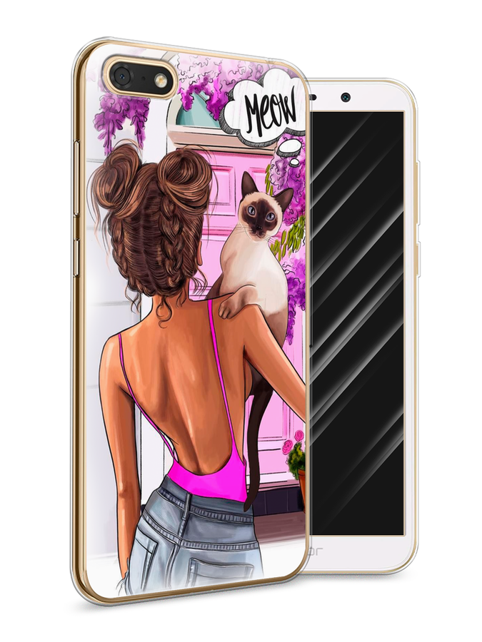 

Чехол Awog на Huawei Y5 2018 "Девушка с кошкой", Розовый;коричневый, 65950-7