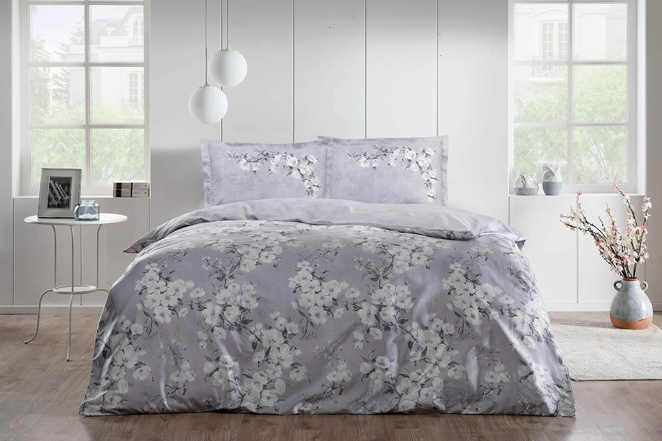 

Постельное белье TAC люкс-сатин Brna серый, евро Турция