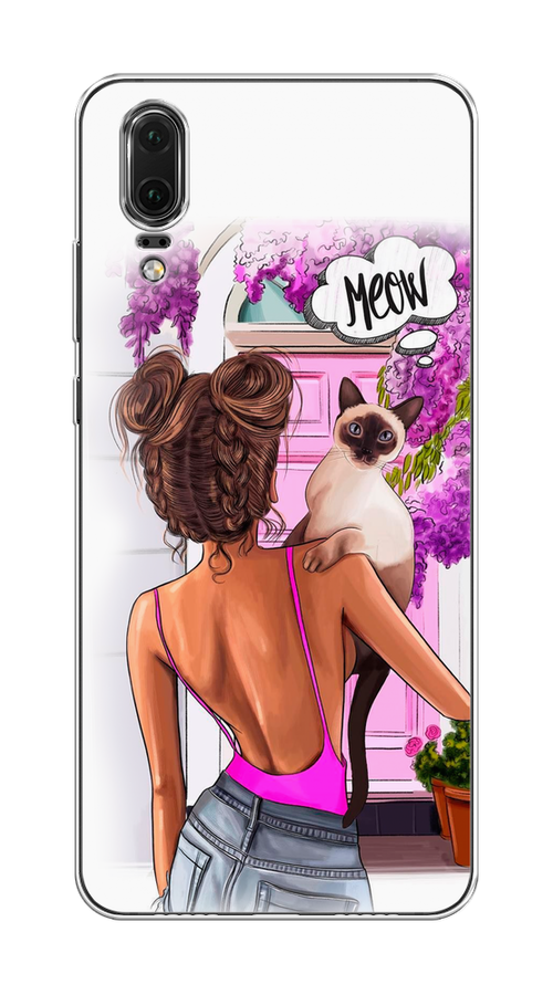 

Чехол Awog на Huawei P20 "Девушка с кошкой", Розовый;коричневый, 64350-7
