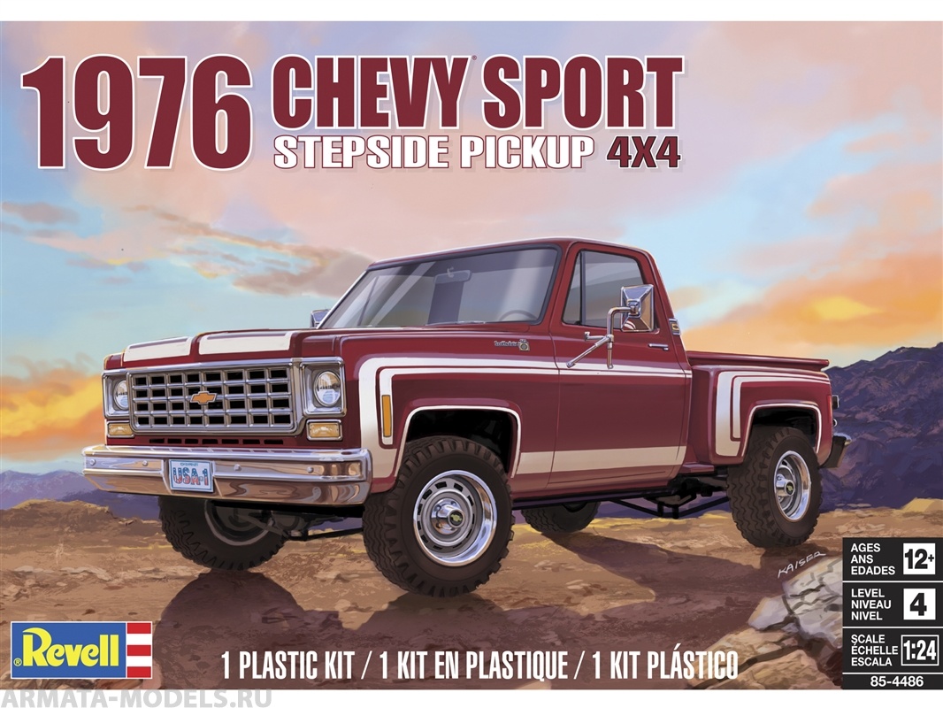 фото 14486re автомобиль 76 chevy sports stepside pickup revell