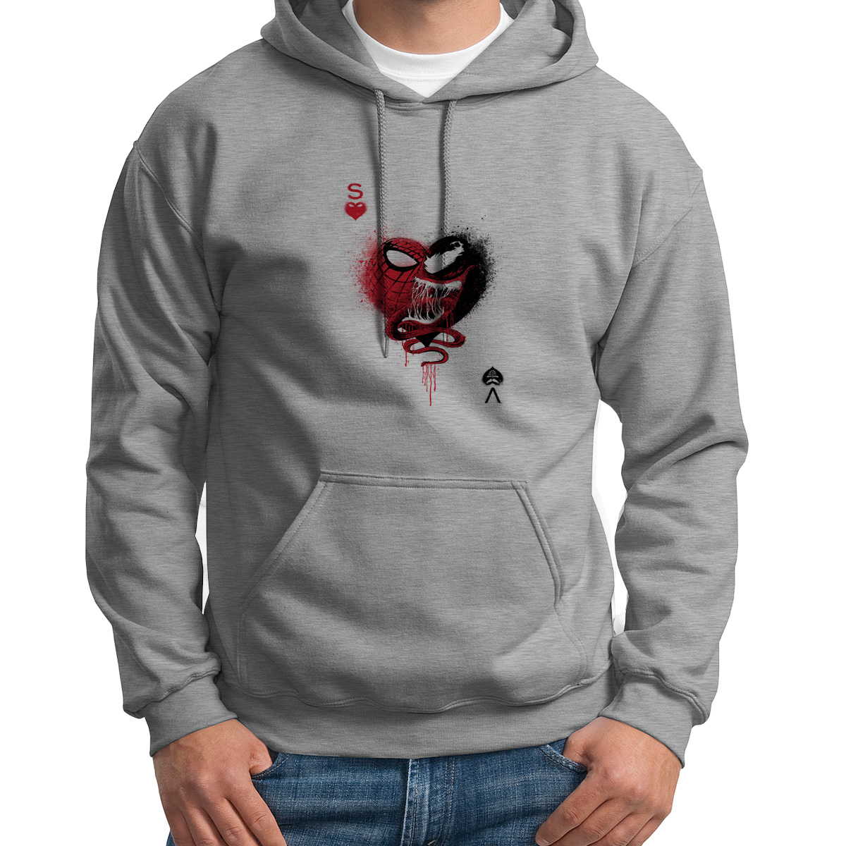 

Худи унисекс CoolPodarok Человек паук и веном сердце Арт масть серое 44 RU, Серый, 4S015667
