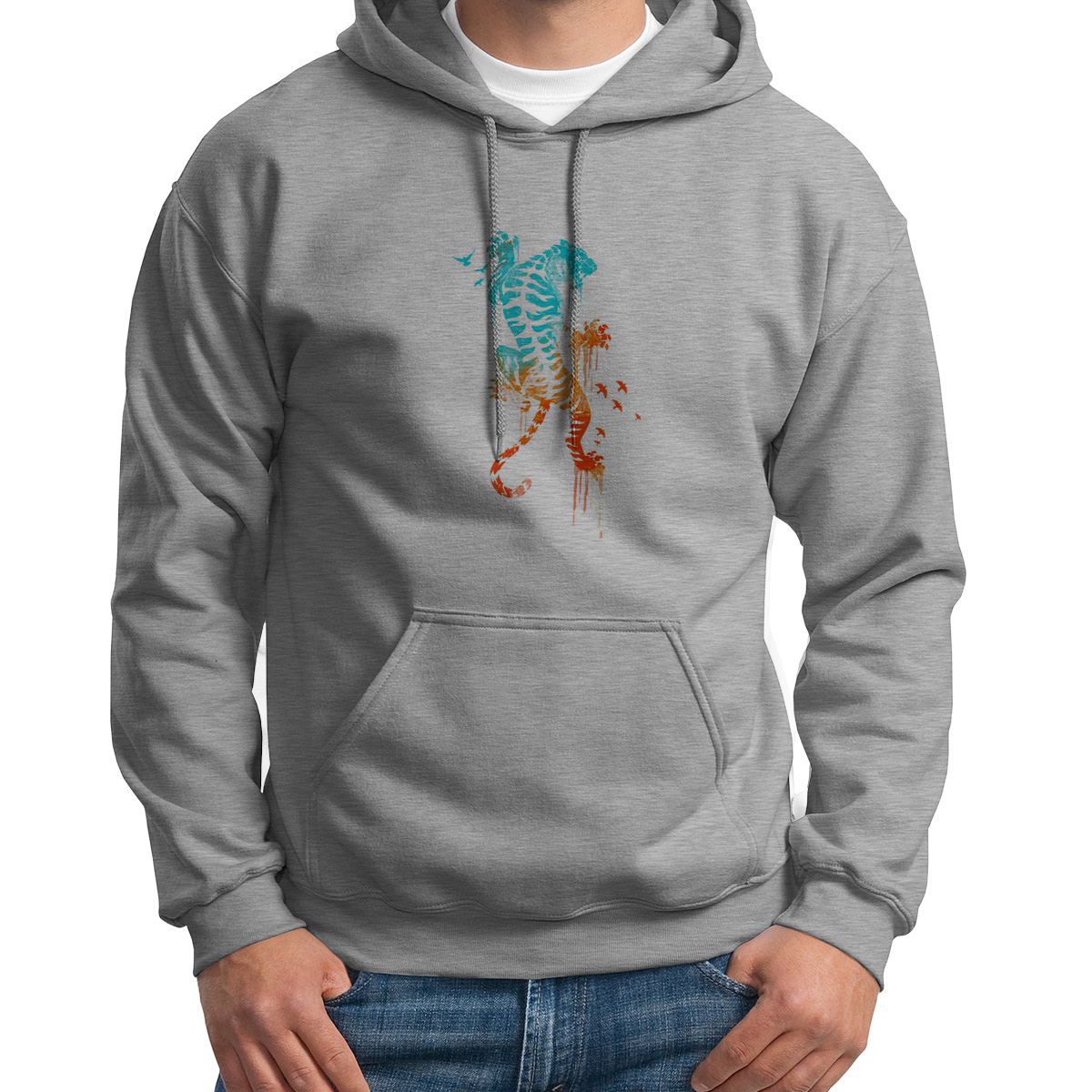 

Худи унисекс CoolPodarok Тигр Арт Птицы серое 44 RU, 4S015641