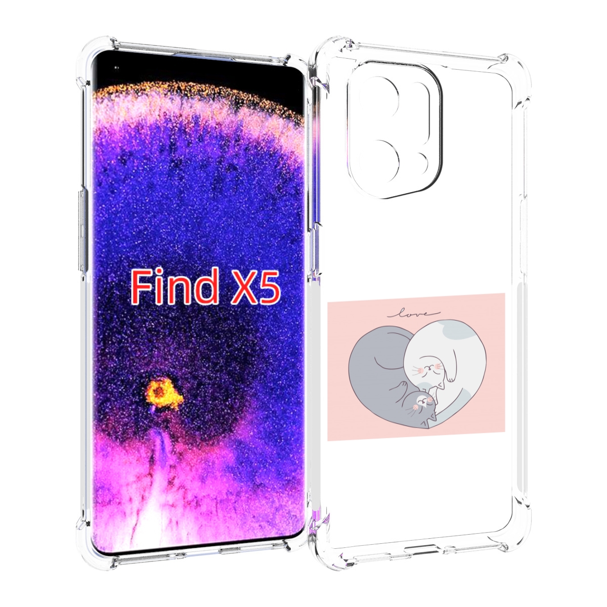 

Чехол MyPads котики-в-форме-сердца для Oppo Find X5, Прозрачный, Tocco
