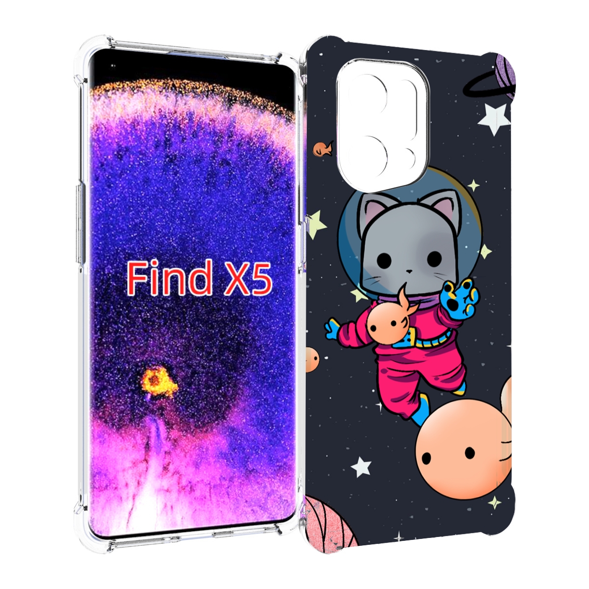 

Чехол MyPads котик-с-рыбкой-в-космосе для Oppo Find X5, Прозрачный, Tocco