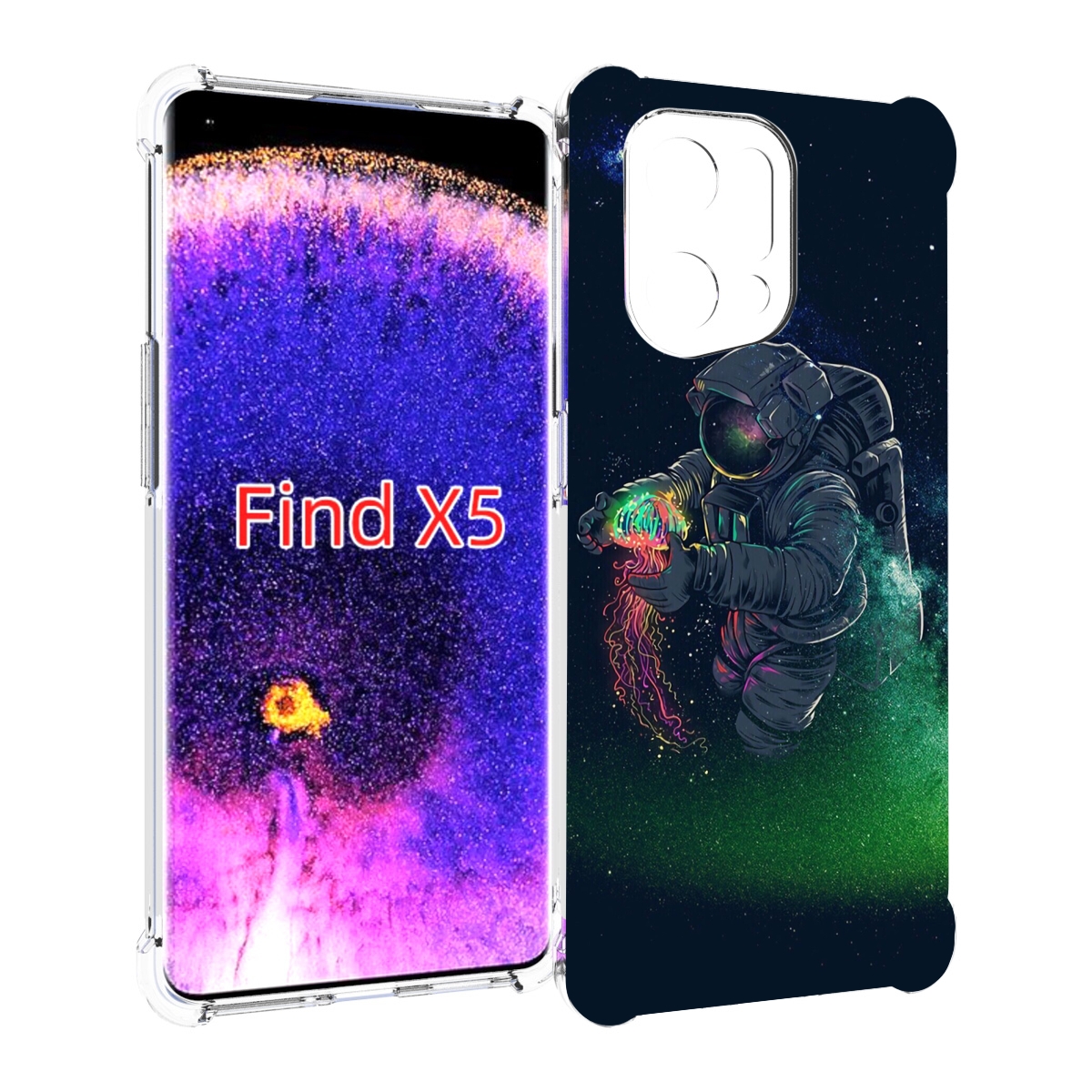 

Чехол MyPads космонавт-с-оружием-арты для Oppo Find X5, Прозрачный, Tocco