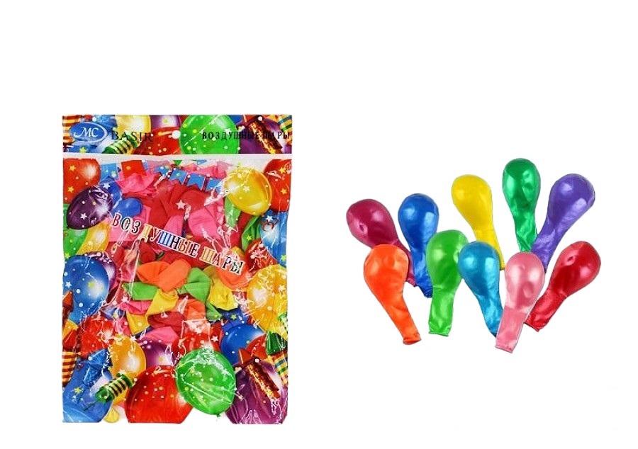 Воздушные шарики:цветные-металлик/ассорти/, в упак.100 шт., размер 12