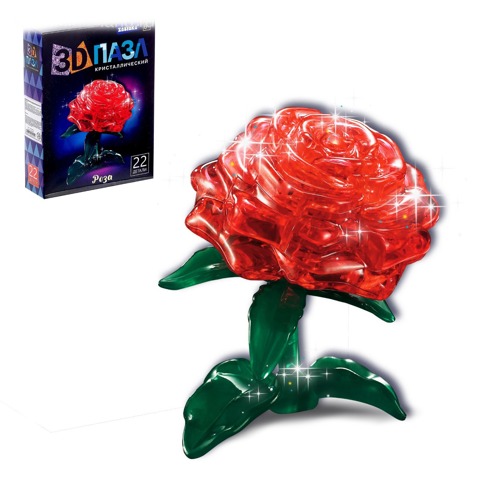Пазл Забияка 3D кристаллический Роза, 22 детали, световые эффекты в ассортименте 1353925