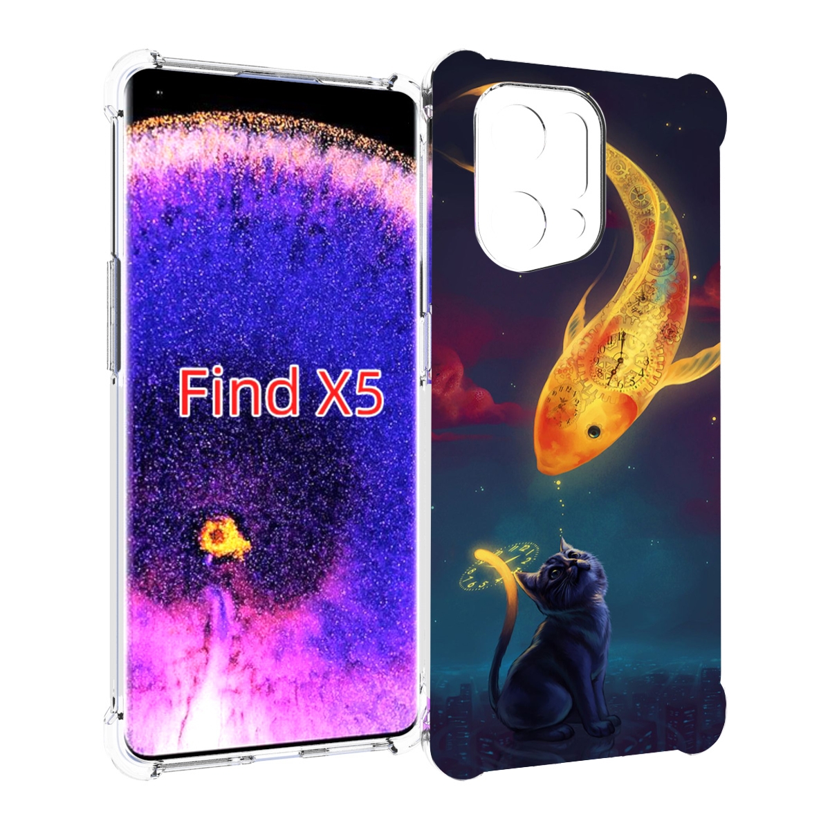 Чехол MyPads золотая-рыбка-часовая для Oppo Find X5