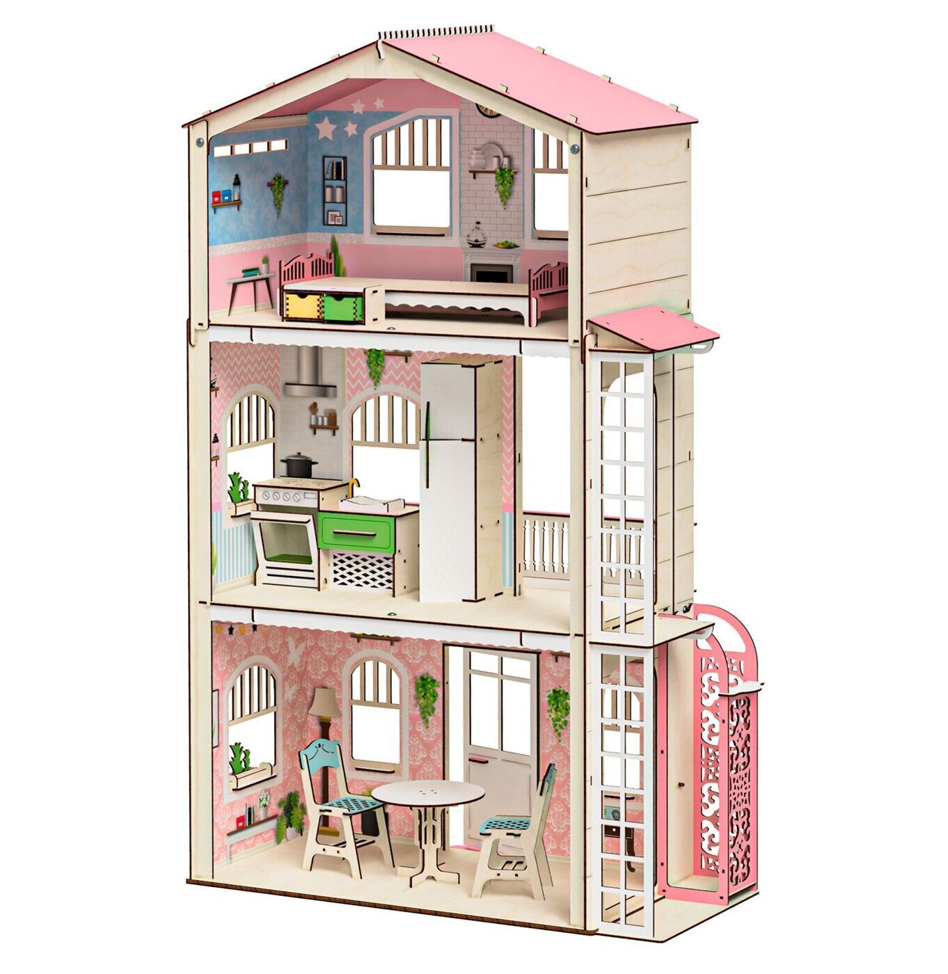 Кукольный домик M-Wood с мебелью деревянный для Барби Симфония с лифтом деревянный кукольный домик с мебелью m wood