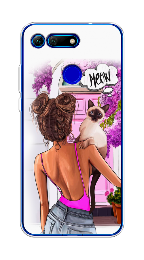 

Чехол Awog на Honor V20 (View 20) "Девушка с кошкой", Розовый;коричневый, 67350-7