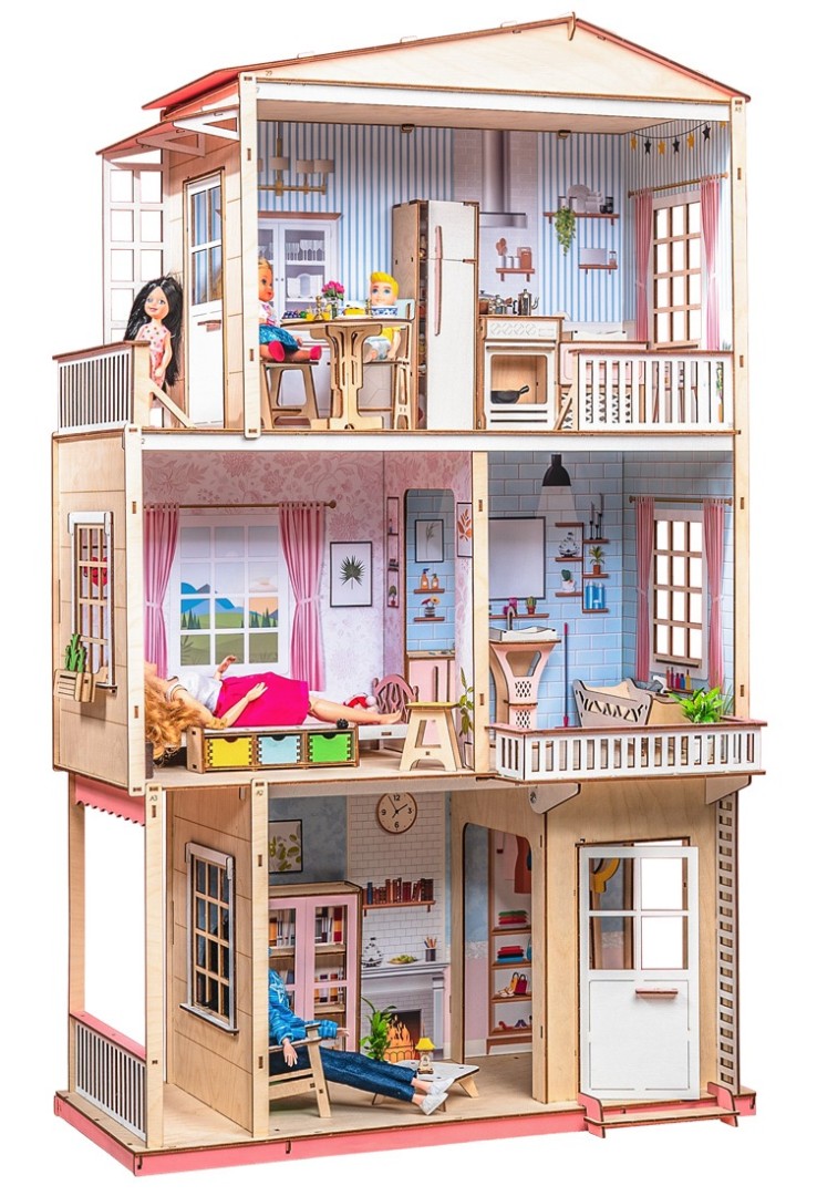 фото Кукольный домик m-wood с мебелью деревянный для барби большой домик
