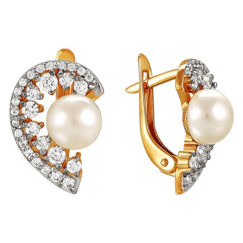 

Серьги женские из золота Примаэксклюзив 290-1-421Р, жемчуг/фианит, 290-1-421Р