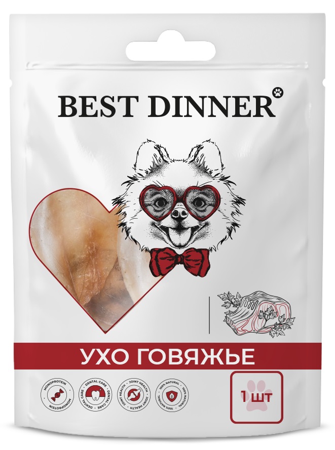 

Лакомство для собак Best Dinner сухое Ухо говяжье 8 шт по 35 г