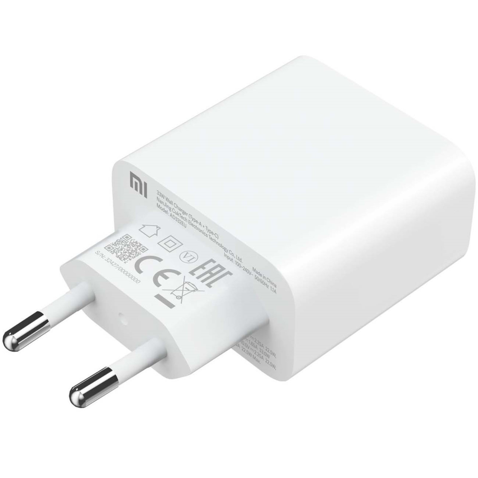 

Сетевое зарядное устройство Xiaomi AD332EU 1x USB Type A, 1xUSB Type-C 5 А белый, AD332EU