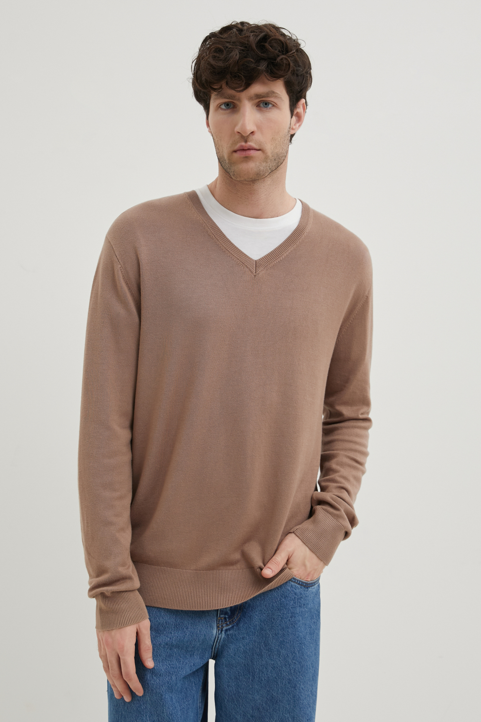 Пуловер мужской Finn Flare BAS-20125 коричневый XL