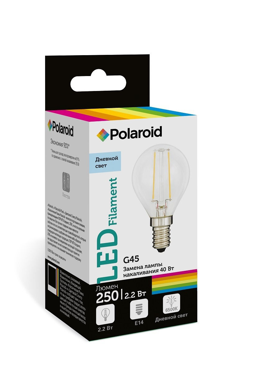 фото Лампочка polaroid filament g45 e14 2.2w 220v 6500k 250lm 1csc20004558