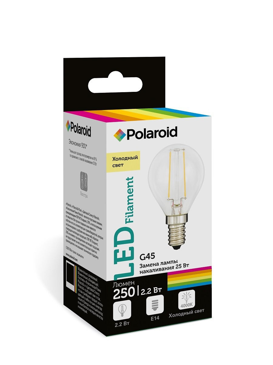 

Лампочка Polaroid Filament G45 E14 2.2W 220V 4000K 250Lm 1CSC20004557