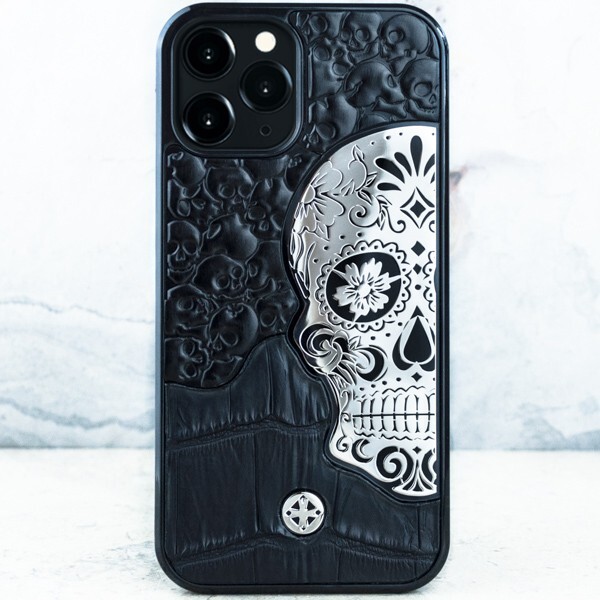 

Чехол iPhone 15 Pro - Mexican Katrina's Skull Lux Black - Euphoria HM Premium, Серебристый;черный, iPhone 15 Pro