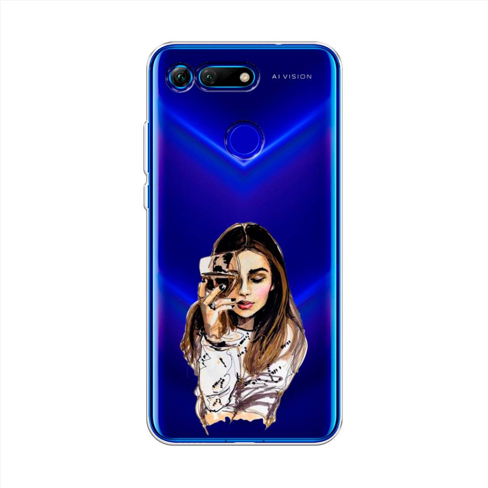 

Чехол Awog на Honor V20 (View 20) "Девушка с бокалом", Коричневый;прозрачный;бежевый, 67350-7