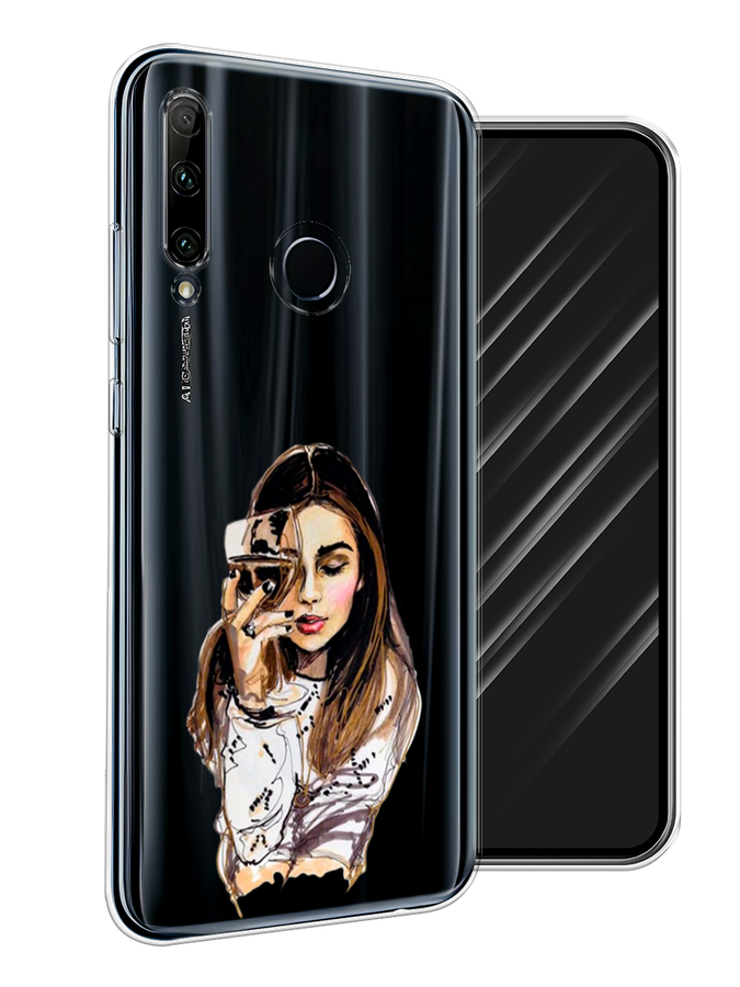 

Чехол Awog на Honor 20 Lite 2019 "Девушка с бокалом", Коричневый;прозрачный;бежевый, 68950-7