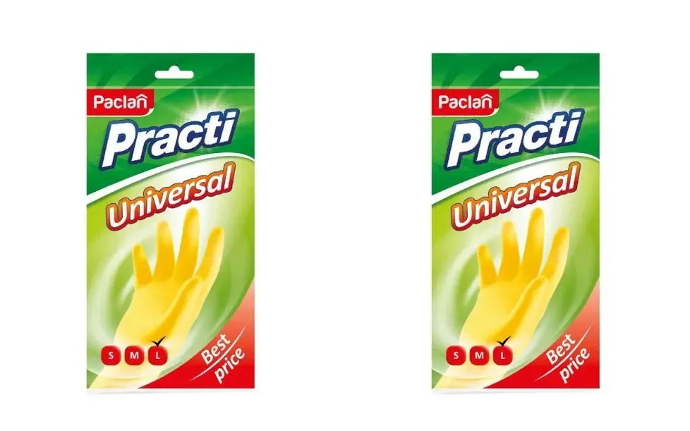 

Перчатки резиновые Paclan L желтые 1 пара 2 уп, Желтый