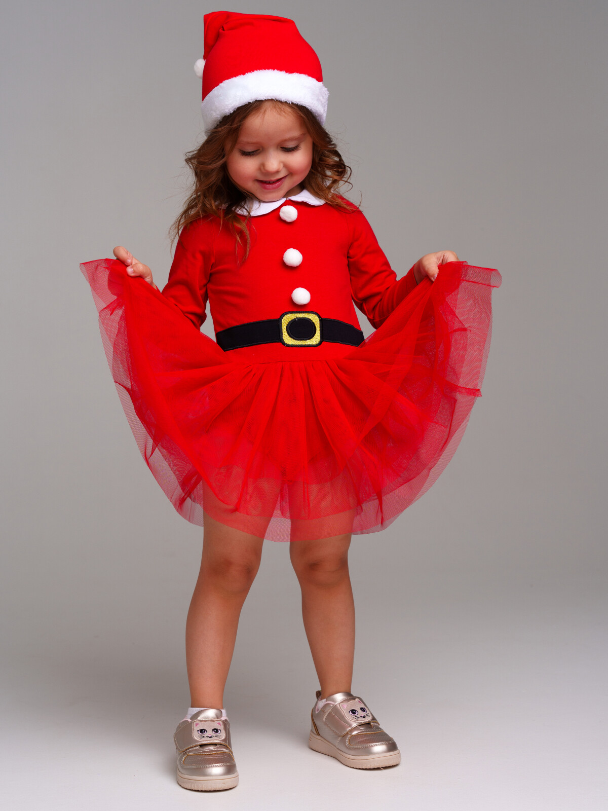 Карнавальный костюм детский для девочек PlayToday: боди-платье, шапочка, красный,белый, 92
