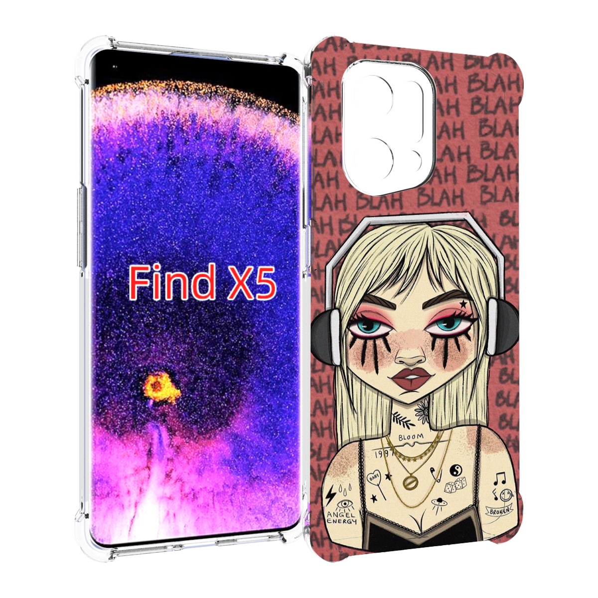 

Чехол MyPads дерзкая-девушка-в-наушниках женский для Oppo Find X5, Прозрачный, Tocco